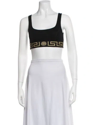 Pre-owned Versace Graphic Print Scoop Neck Sports Bra In Black