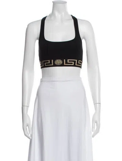 Pre-owned Versace Graphic Print Scoop Neck Sports Bra In Black/gold