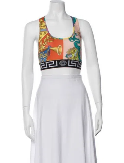 Pre-owned Versace Graphic Print Scoop Neck Sports Bra In Pink/yellow