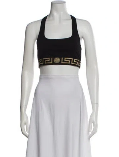 Pre-owned Versace Graphic Print Scoop Neck Sports Bra W/ Tags In Black