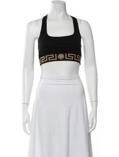 Pre-owned Versace Graphic Print Scoop Neck Sports Bra W/ Tags In Black