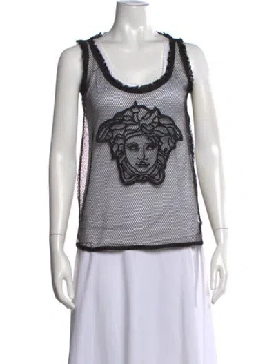 Pre-owned Versace Graphic Print Scoop Neck Top In Black