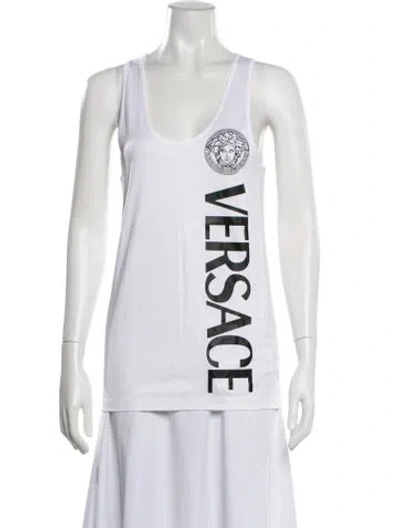 Pre-owned Versace Graphic Print Scoop Neck Top In White