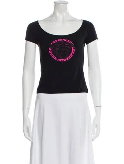 Pre-owned Versace Graphic Print Scoop Neck T-shirt In Black