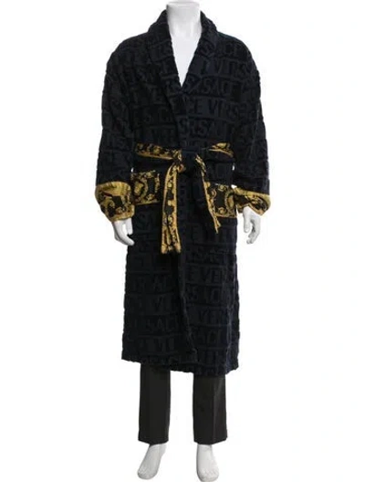 Pre-owned Versace Graphic Print Sequin Embellishments Robe In Black/yellow