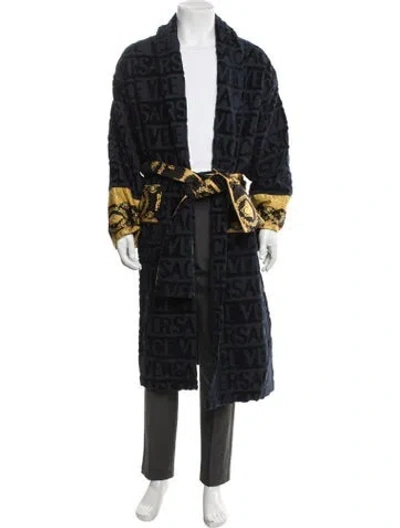 Pre-owned Versace Graphic Print Sequin Embellishments Robe W/ Tags In Black