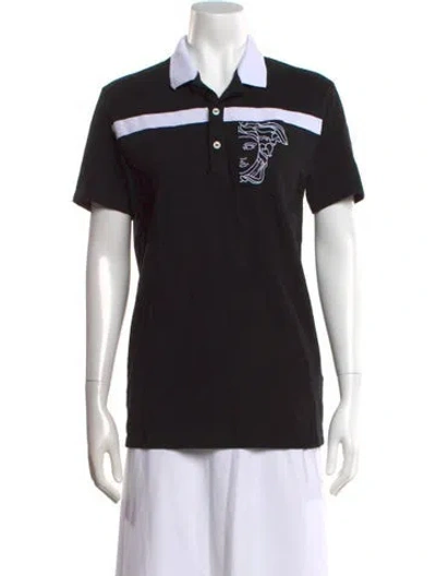 Pre-owned Versace Graphic Print Short Sleeve Polo In Black