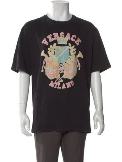 Pre-owned Versace Graphic Print Short Sleeve Shirt In Black