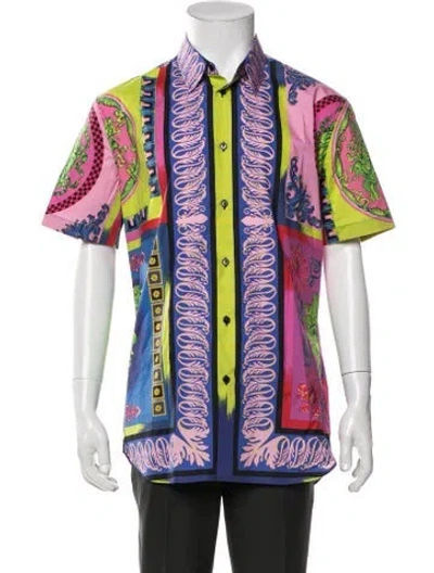 Pre-owned Versace Graphic Print Short Sleeve Shirt In Blue