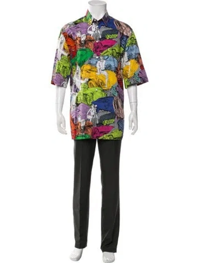 Pre-owned Versace Graphic Print Short Sleeve Shirt W/ Tags In Blue/pink/yellow