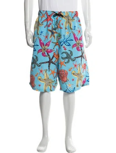 Pre-owned Versace Graphic Print Shorts In Blue