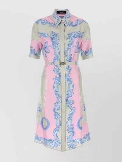 Versace Graphic Print Silk Shirt Dress In Printed