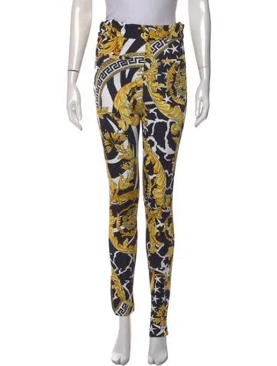 Pre-owned Versace Graphic Print Skinny Leg Pants In Black