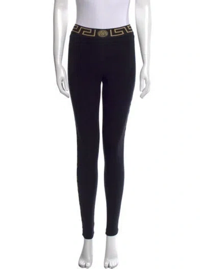 Pre-owned Versace Graphic Print Skinny Leg Pants In Black