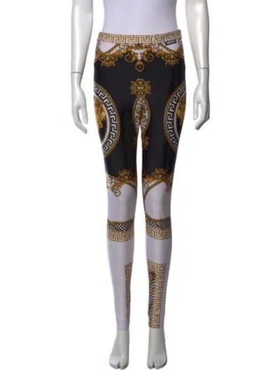 Pre-owned Versace Graphic Print Skinny Leg Pants In Black