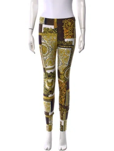 Pre-owned Versace Graphic Print Skinny Leg Pants In Brown