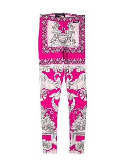 Pre-owned Versace Graphic Print Skinny Leg Pants In Pink