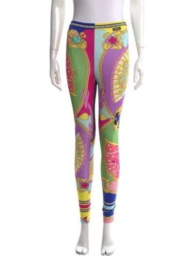Pre-owned Versace Graphic Print Skinny Leg Pants In Pink