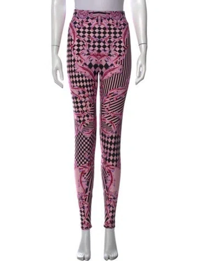 Pre-owned Versace Graphic Print Skinny Leg Pants In Pink