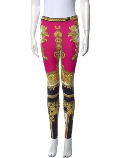 Pre-owned Versace Graphic Print Skinny Leg Pants In Pink