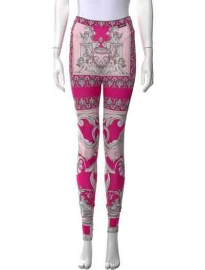 Pre-owned Versace Graphic Print Skinny Leg Pants In Pink