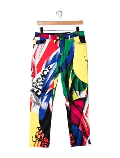 Pre-owned Versace Graphic Print Skinny Leg Pants In Red