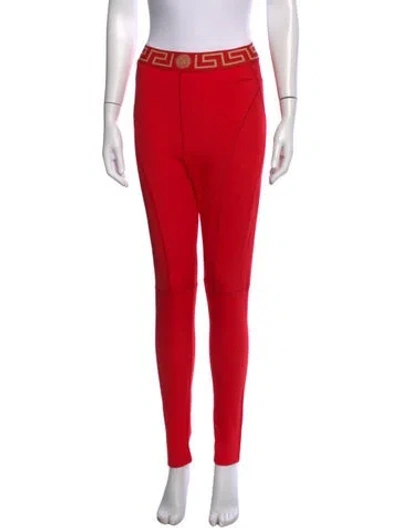 Pre-owned Versace Graphic Print Skinny Leg Pants In Red