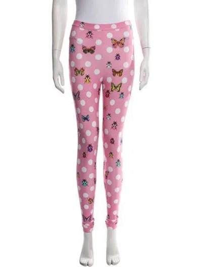 Pre-owned Versace Graphic Print Skinny Leg Pants W/ Tags In Pink