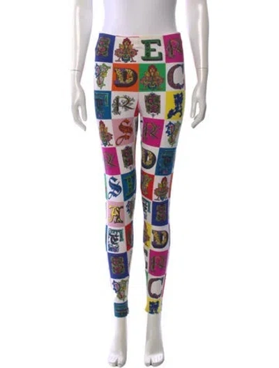 Pre-owned Versace Graphic Print Skinny Leg Pants In White