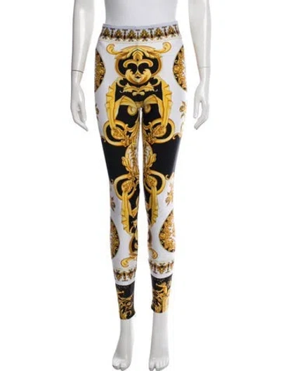 Pre-owned Versace Graphic Print Skinny Leg Pants In White