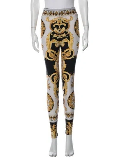 Pre-owned Versace Graphic Print Skinny Leg Pants In White