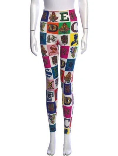 Pre-owned Versace Graphic Print Skinny Leg Pants In White
