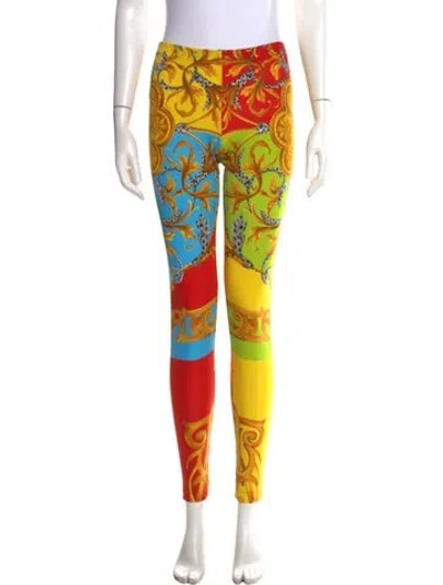 Pre-owned Versace Graphic Print Skinny Leg Pants In Yellow