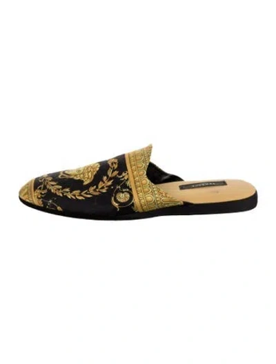 Pre-owned Versace Graphic Print Slides In Gold