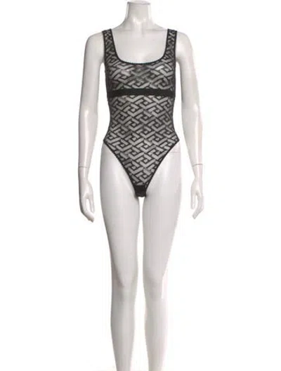 Pre-owned Versace Graphic Print Square Neckline Bodysuit In Black
