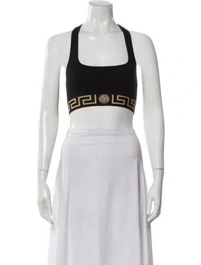 Pre-owned Versace Graphic Print Square Neckline Sports Bra In Black