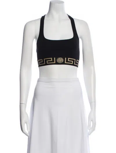 Pre-owned Versace Graphic Print Square Neckline Sports Bra In Black