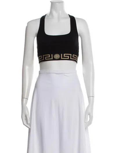 Pre-owned Versace Graphic Print Square Neckline Sports Bra In Black