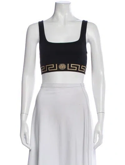 Pre-owned Versace Graphic Print Square Neckline Sports Bra In Gray