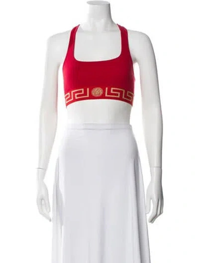 Pre-owned Versace Graphic Print Square Neckline Sports Bra In Red