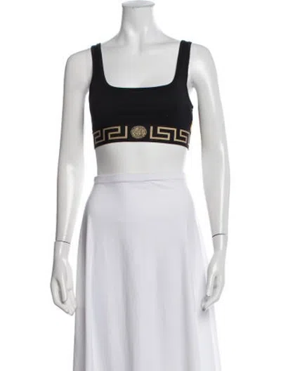 Pre-owned Versace Graphic Print Square Neckline Sports Bra W/ Tags In Black