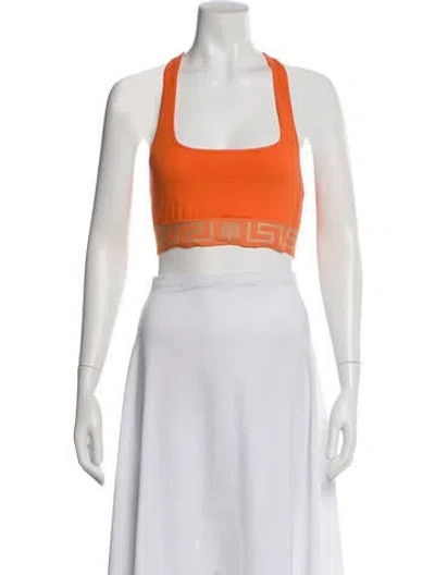 Pre-owned Versace Graphic Print Square Neckline Sports Bra W/ Tags In Orange