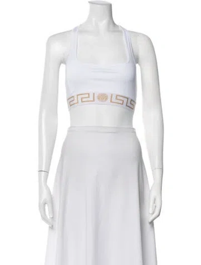 Pre-owned Versace Graphic Print Square Neckline Sports Bra W/ Tags In White