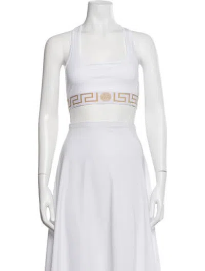 Pre-owned Versace Graphic Print Square Neckline Sports Bra W/ Tags In White