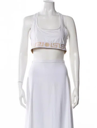 Pre-owned Versace Graphic Print Square Neckline Sports Bra In White