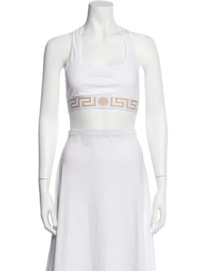 Pre-owned Versace Graphic Print Square Neckline Sports Bra In White