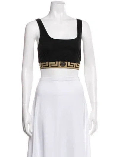 Pre-owned Versace Graphic Print Square Neckline Sports Bra In White