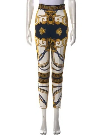 Pre-owned Versace Graphic Print Straight Leg Pants In Black