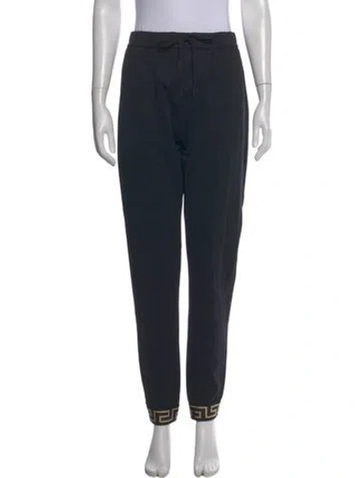 Pre-owned Versace Graphic Print Straight Leg Pants In Blue