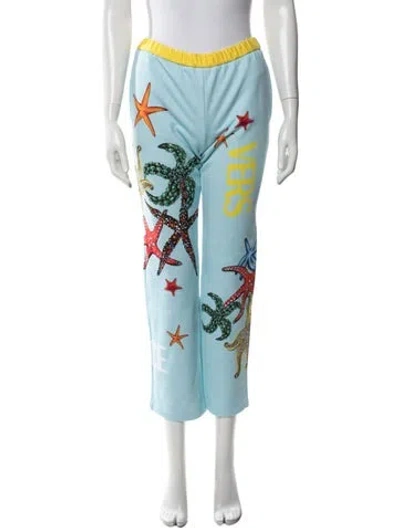 Pre-owned Versace Graphic Print Straight Leg Pants In Blue